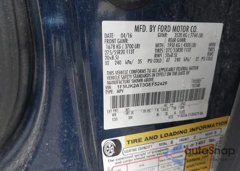 2016 Ford Expedition El Limited z USA, uszkodzony, nr VIN 1FMJK2AT3GEF52426